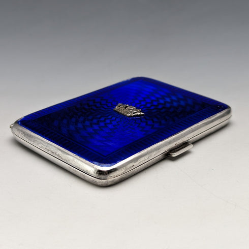1936年 英国ヴィンテージ 純銀ギョーシェエナメル シガレットケース 95g John William Barrett